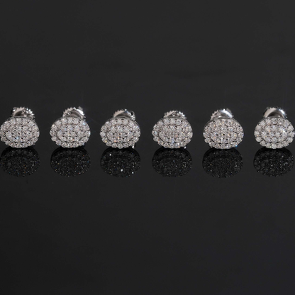 Oval Melee Moissanite Cluster Stud Earrings, 925 Silver Screw Back