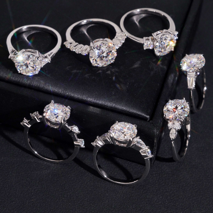 925 Sterling Silver Moissanite Engagement Ring GRA Certified