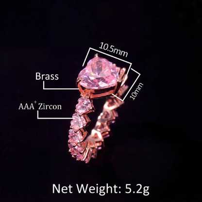 Pink Heart Eternity Ring | 18K Gold Plated Simulated Diamonds