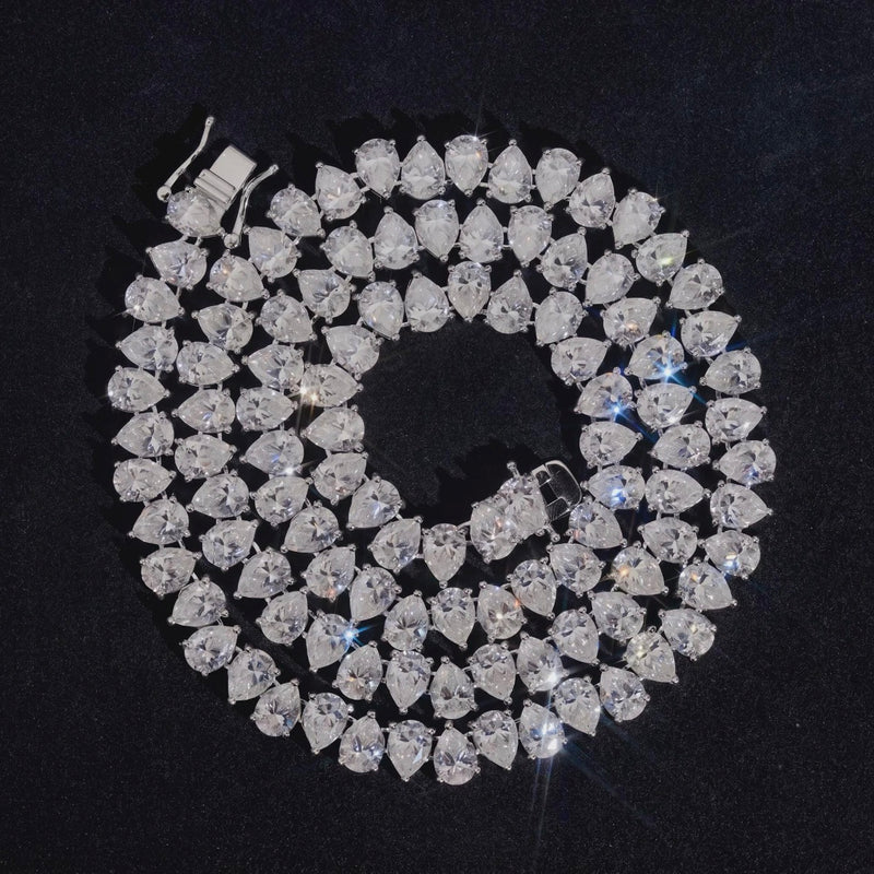 Pear Cut Moissanite Tennis Chain, VVS1 D Color, 925 Silver