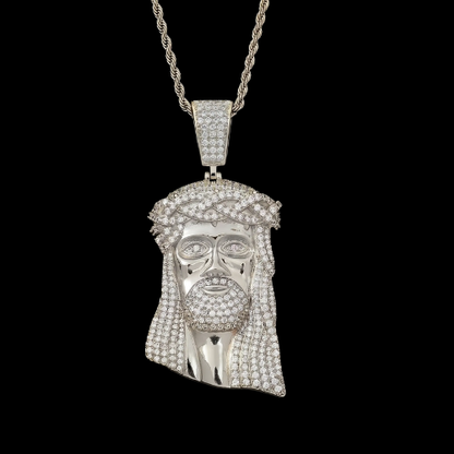 Iced Out Jesus Head Pendant with Rope Chain