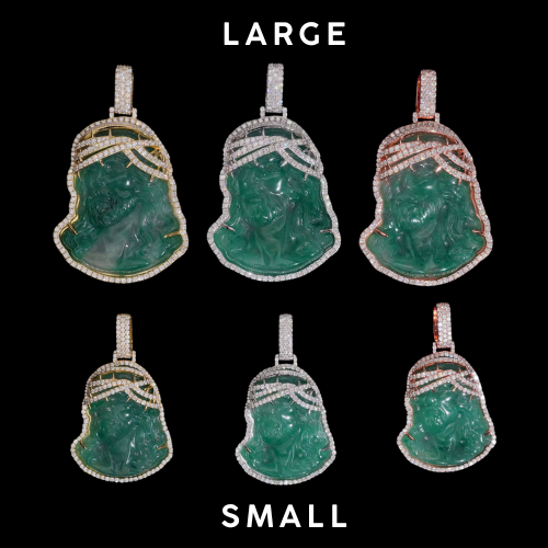 Iced Out Green Jade Jesus Piece Pendant 925 Sterling Silver