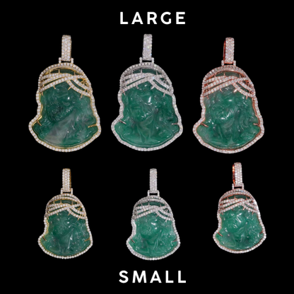 Iced Out Green Jade Jesus Piece Pendant 925 Sterling Silver