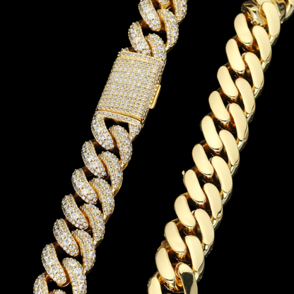 Iced Out 3-Row Cuban Link Chain | Simulated Diamonds, 18K White Gold Plated