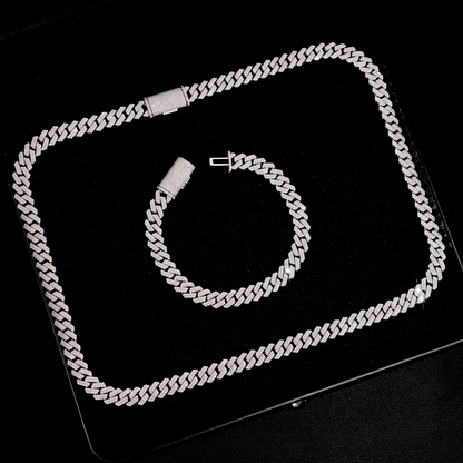Moissanite Cuban link chain and bracelet set in black display box