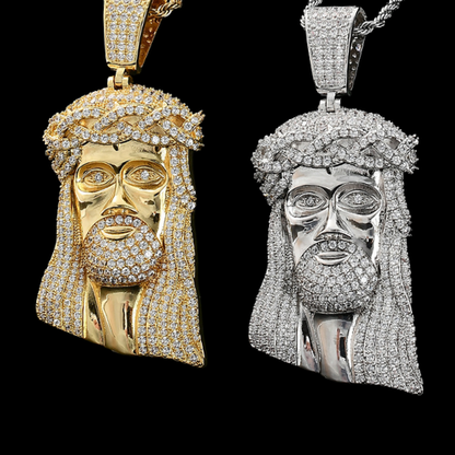 Iced Out Jesus Head Pendant with Rope Chain