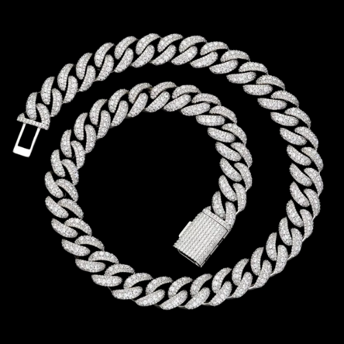 Iced Out 3-Row Cuban Link Chain | Simulated Diamonds, 18K White Gold Plated