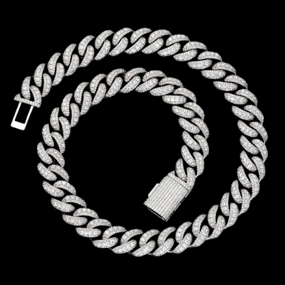 Iced Out 3-Row Cuban Link Chain | Simulated Diamonds, 18K White Gold Plated