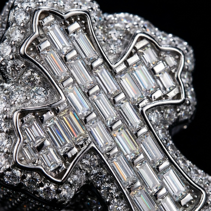 925 Sterling Silver Baguette Moissanite Cross Ring