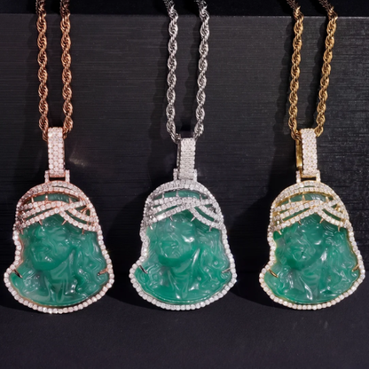 Iced Out Green Jade Jesus Piece Pendant 925 Sterling Silver