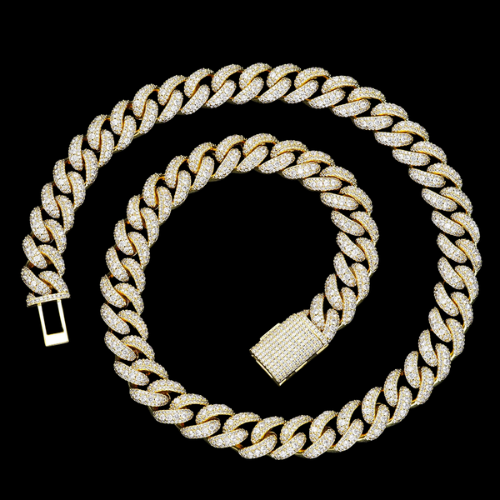 Iced Out 3-Row Cuban Link Chain | Simulated Diamonds, 18K White Gold Plated