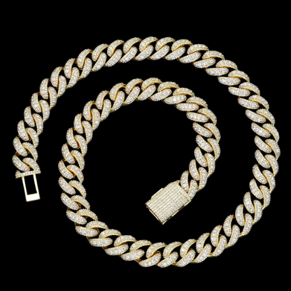 Iced Out 3-Row Cuban Link Chain | Simulated Diamonds, 18K White Gold Plated