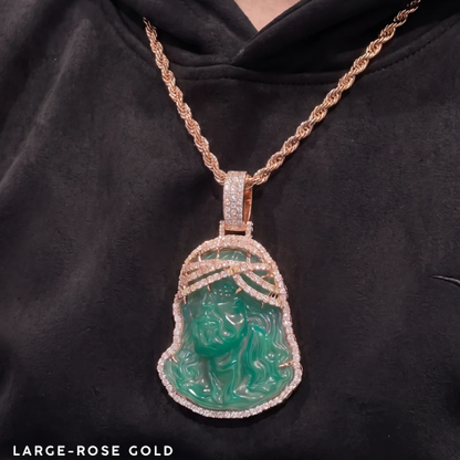 Iced Out Green Jade Jesus Piece Pendant 925 Sterling Silver
