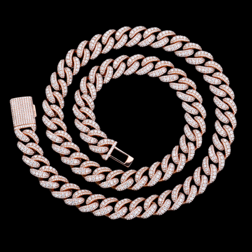 Iced Out 3-Row Cuban Link Chain | Simulated Diamonds, 18K White Gold Plated