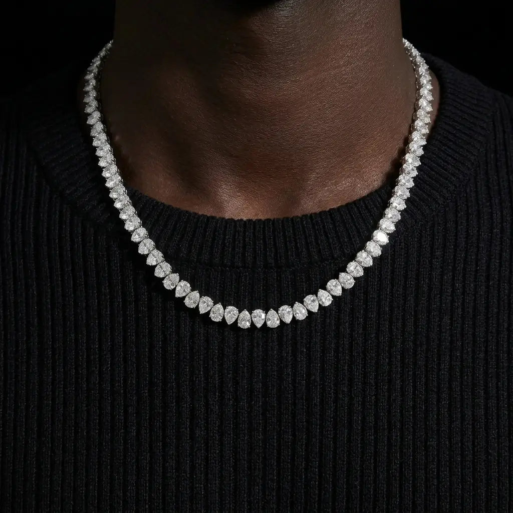 Pear Cut Moissanite Tennis Chain, VVS1 D Color, 925 Silver