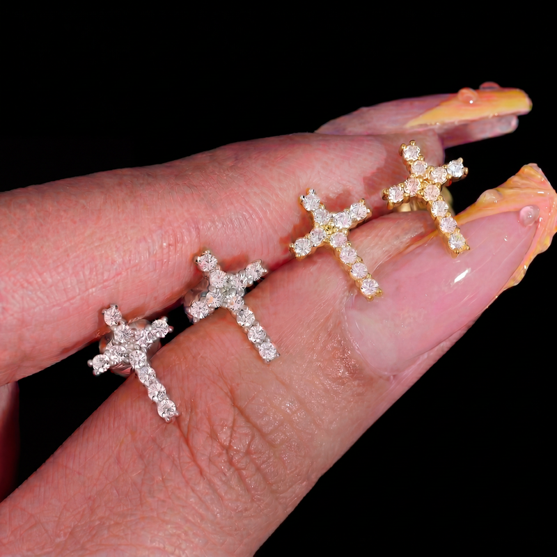 8.1MM Cross Moissanite Diamond Stud Earrings