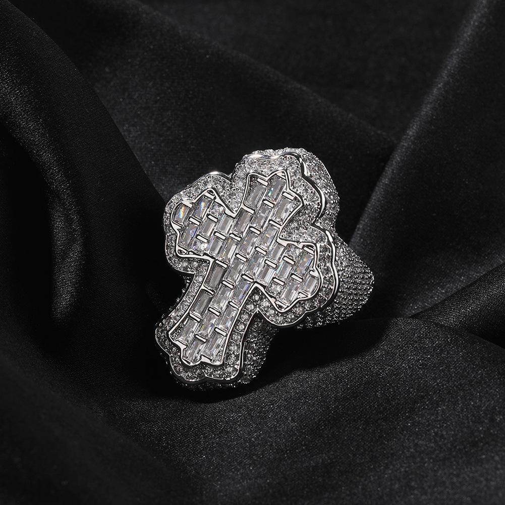 Baguette Iced Out Cross Ring