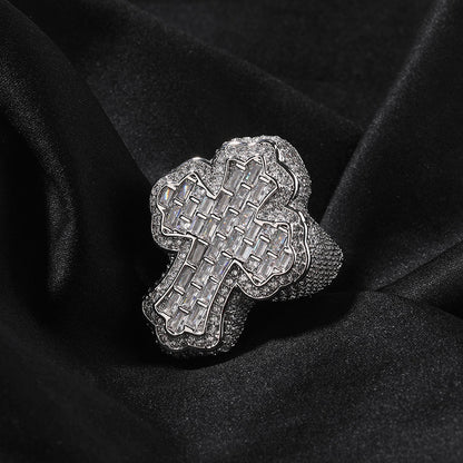 Baguette Iced Out Cross Ring
