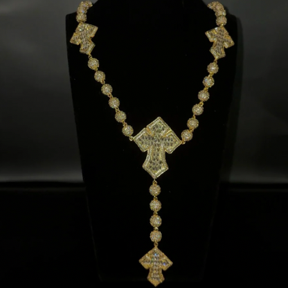 8mm Iced Cross Rosary Chain Necklace | 18K Gold & Rhodium Plated