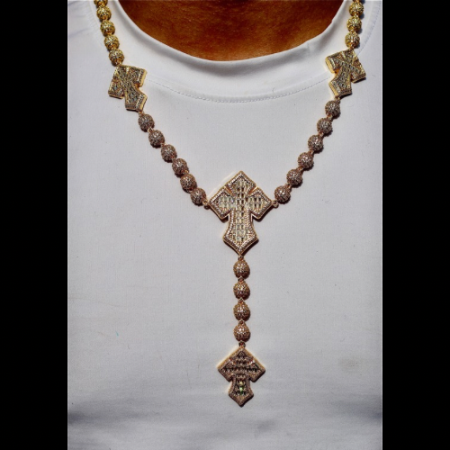 8mm Iced Cross Rosary Chain Necklace | 18K Gold & Rhodium Plated
