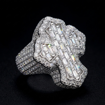 925 Sterling Silver Baguette Moissanite Cross Ring