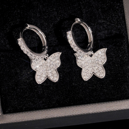 MONARCH butterfly hoop earrings in 925 sterling silver with moissanite pave