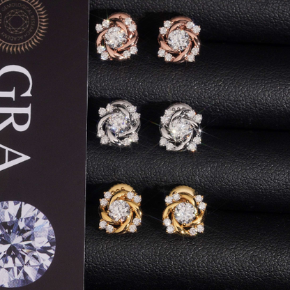 Blossom moissanite cluster studs in rose gold, silver and gold with GRA certificate