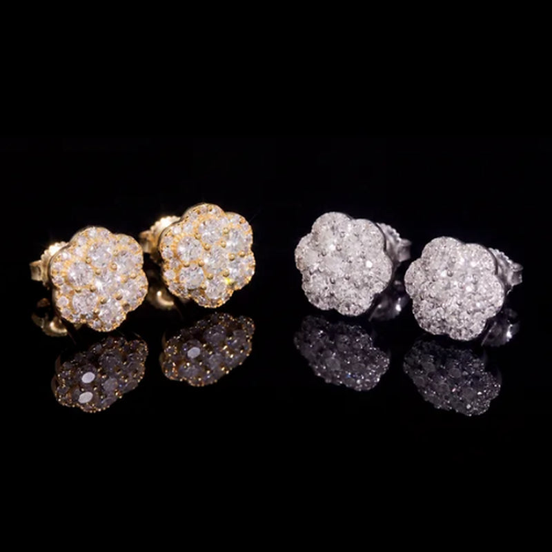 CATHEDRAL Moissanite Flower Cluster Stud Earrings, 925 Silver Screw Back That Passes a Diamond Tester