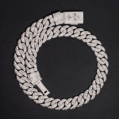 18MM Moissanite Infinity Cuban Link, Gothic Cross Clasp, 925 Silver