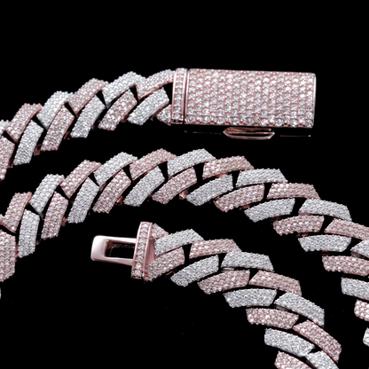 Iced clasp detail on rose gold two tone Cuban link