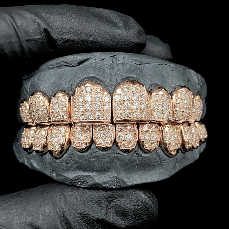 THE FULL SET 8x8 Invisible Set Princess Cut Moissanite Grillz, Rose Gold 925 Silver