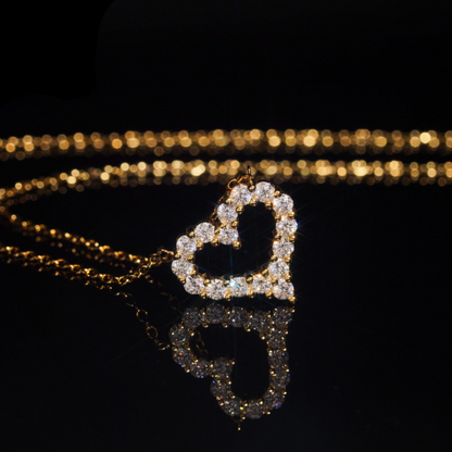 Gold moissanite heart necklace, 925 sterling silver