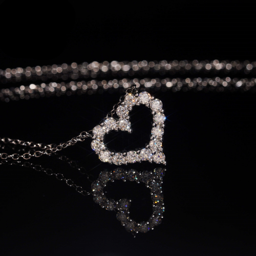 Silver moissanite heart necklace, 925 sterling silver