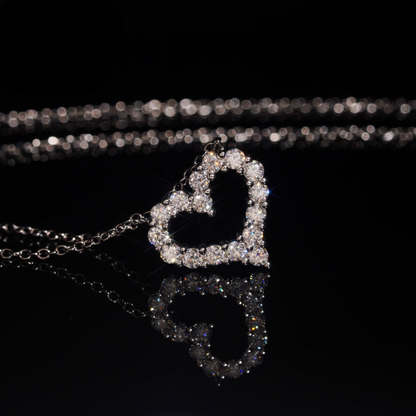 Silver moissanite heart necklace, 925 sterling silver