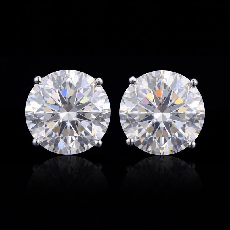 Moissanite Stud Earrings - GRA Certified D VVS Round Cut Screw Back Studs