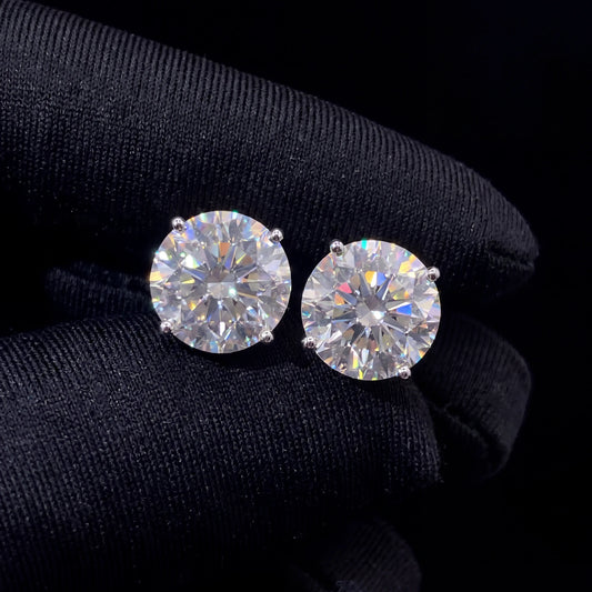 Round Cut Moissanite Stud Earrings 925 Sterling Silver Screw Back