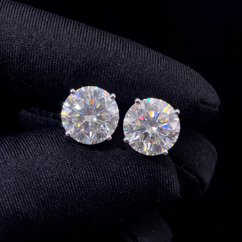 Round Cut Moissanite Stud Earrings 925 Sterling Silver Screw Back