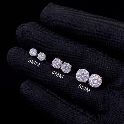Moissanite Stud Earrings - GRA Certified D VVS Round Cut Screw Back Studs