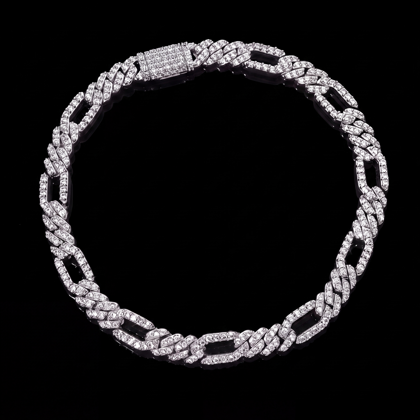 Iced Out Figaro Bracelet 7mm Simulated Diamond Hip Hop