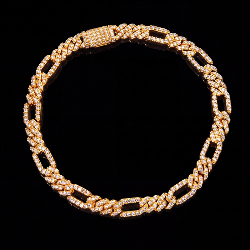 Iced Out Figaro Bracelet 7mm Simulated Diamond Hip Hop