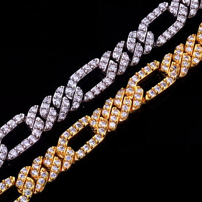 Iced Out Figaro Bracelet 7mm Simulated Diamond Hip Hop