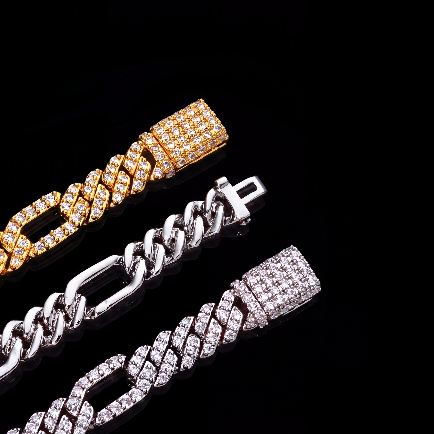 Iced Out Figaro Bracelet 7mm Simulated Diamond Hip Hop