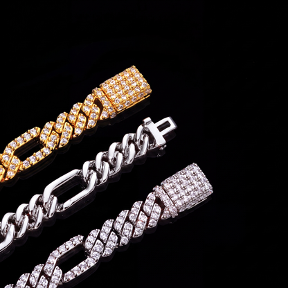 Iced Out Figaro Bracelet 7mm Simulated Diamond Hip Hop