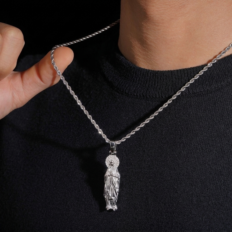VVS1 Moissanite Our Lady Pendant, 925 Silver, GRA Certified