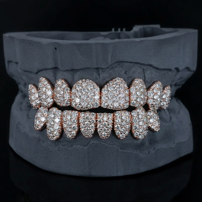 Rose Gold Moissanite Grillz, Custom Fit Iced Out Teeth, 925 Silver