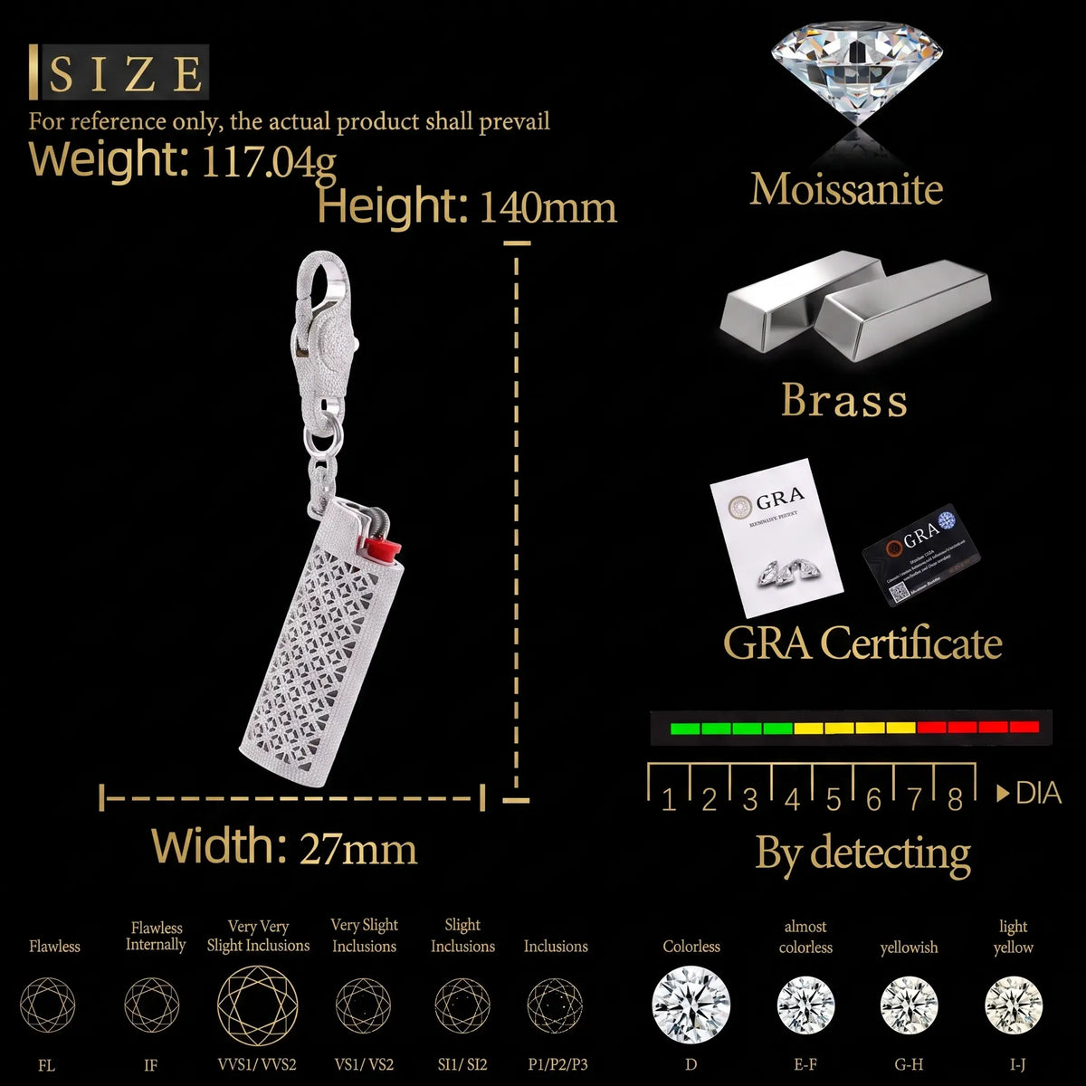 Iced Out Lighter Case, 18K Gold Plated VVS Moissanite, Fits BIC