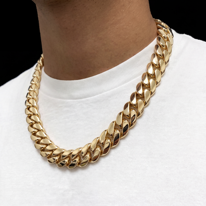 Miami Cuban link chain side profile on model