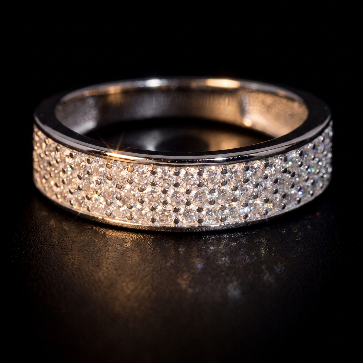 Iced Out Half Pave Band Ring, 925 Silver Moissanite, Passes Tester