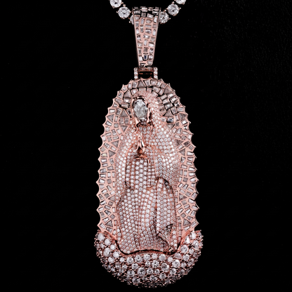 LA REINA Moissanite Virgin Mary Pendant, Rose Gold 925 Silver