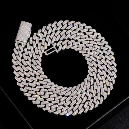 Silver 8mm moissanite iced out Cuban link chain coiled with iced box clasp